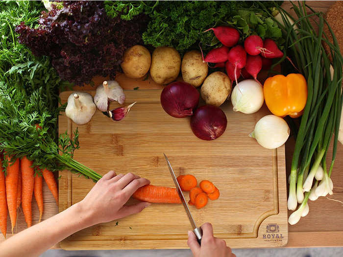 A bamboo cutting board