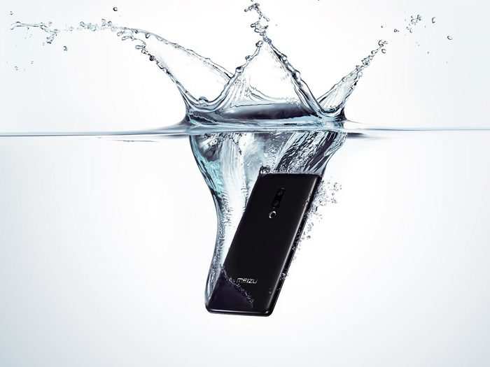 The Meizu Zero has a water-resistance rating of IP68 against water and dust — the same as Apple’s iPhone XS and Samsung’s Galaxy S9 — so you can submerge it safely in up to two meters of water for about 30 minutes. But the phone is not "waterproof," despite the lack of ports or holes on the device.