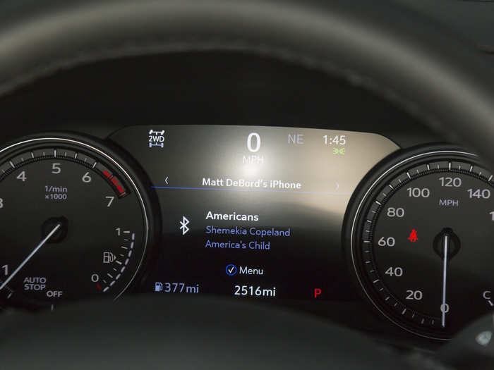 For the driver, gauges are old-school analog, with a central screen that can be customized. A head-up display is part of a $1,400 tech package.