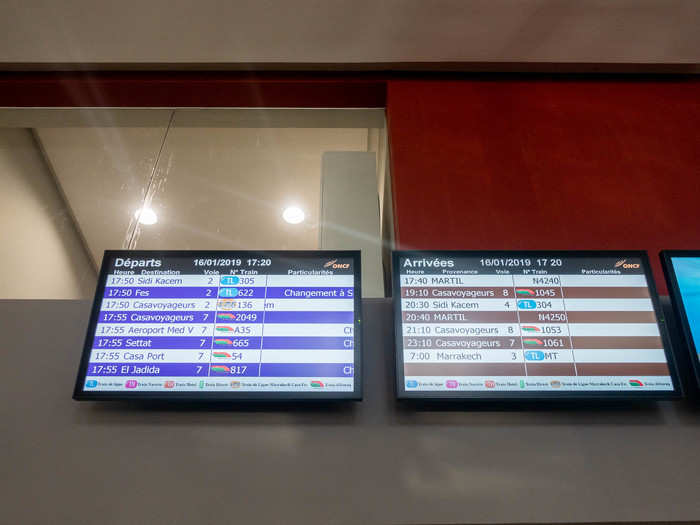 A helpful sign tells you all the train times for both regular and high-speed trains.