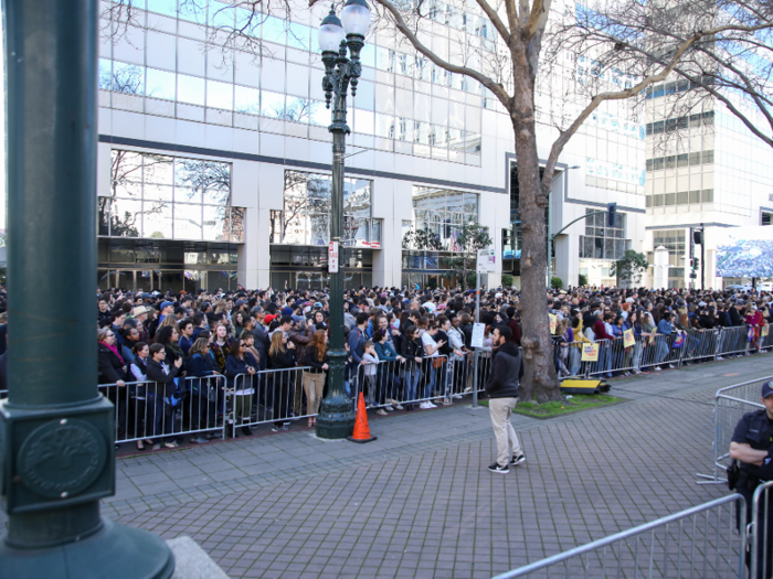 Law enforcement estimated that about 10,000 people filled the rally space, with about 12,000 filling in the streets surrounding the Oakland City Hall.