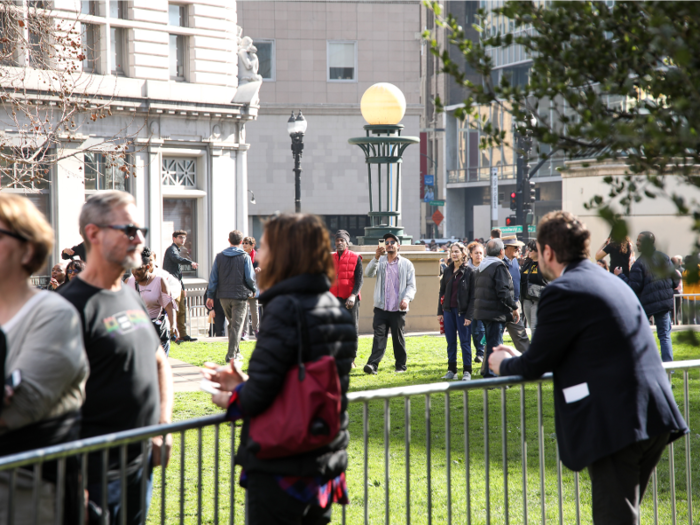 Eventually, attendees began pouring into the plaza outside Oakland City Hall.