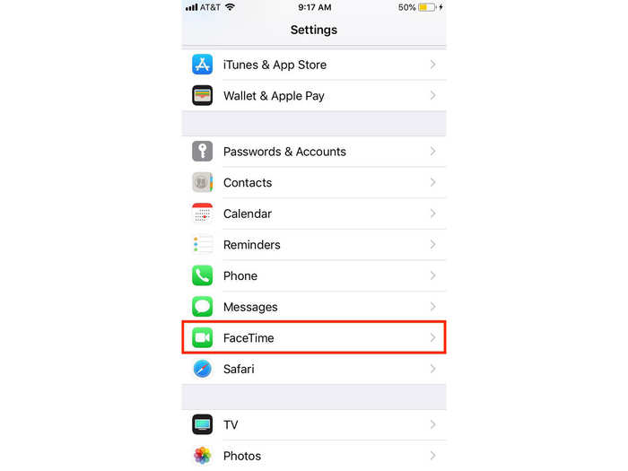 In the Settings app, scroll down to FaceTime.