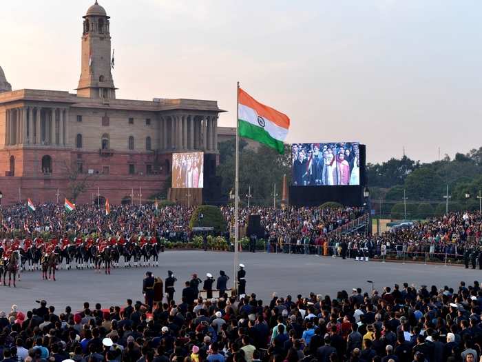 The ceremony in India dates back to 1950s, but has its roots in a centuries-old tradition when soldiers withdrew from the battlefield and came back to their camps.