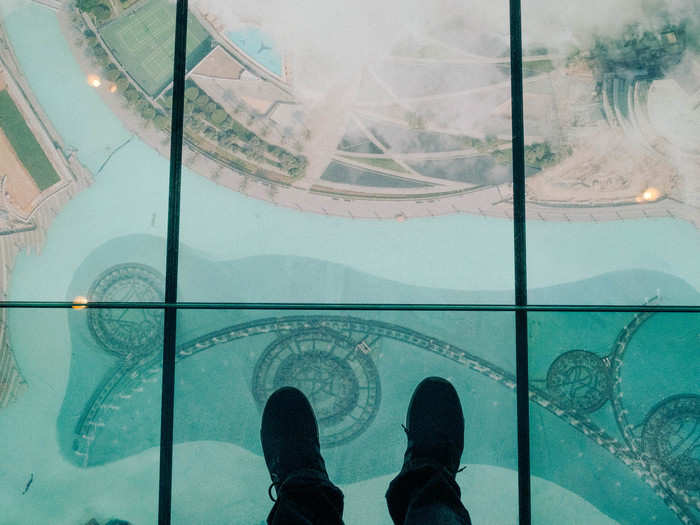 Probably the coolest part of the exhibition room is a touchscreen floor overlaid with an aerial view of the Burj Khalifa and the city of Dubai. It