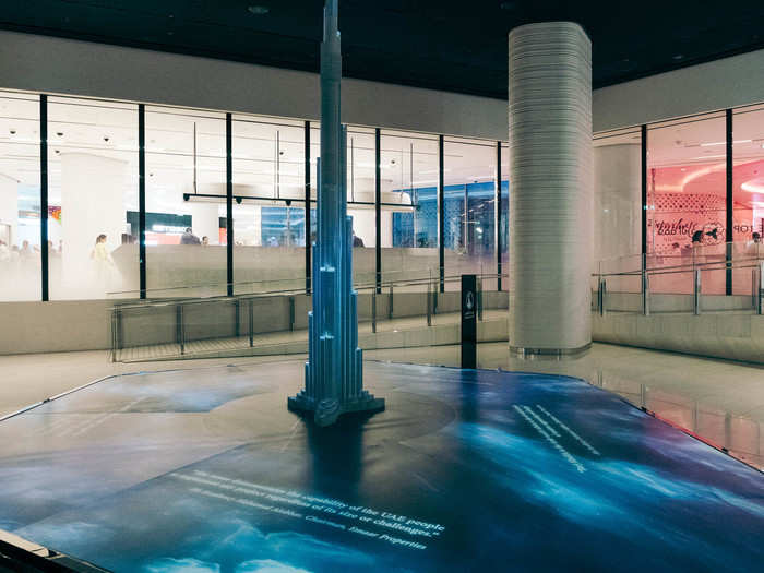 The walk to get to the top of the tower is almost comically long. It starts here with a model of the Burj Khalifa.