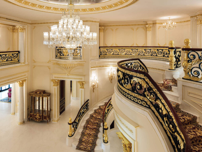 The entryway is beset with 22-karat gold, which is also featured throughout the home.