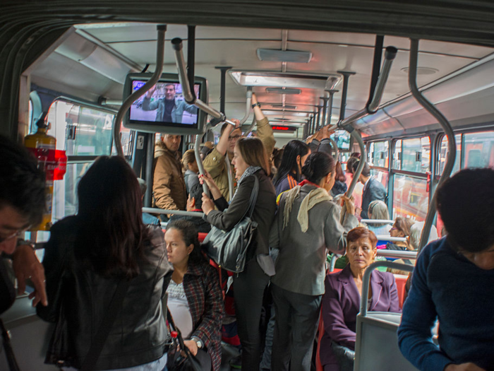 During my time in Bogotá, I usually had a comfortable ride during off-peak times. But during rush hour it can get pretty crowded. That