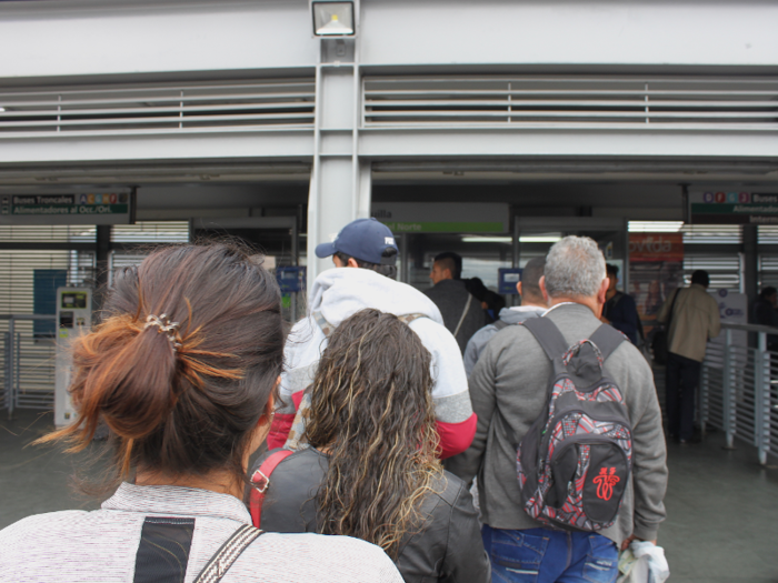 Once we arrived at the Portal del Norte station, we waited in line to fill up our transit cards. One ride costs around 63 cents — inexpensive for an American, but fare hikes have historically caused protests in the city.