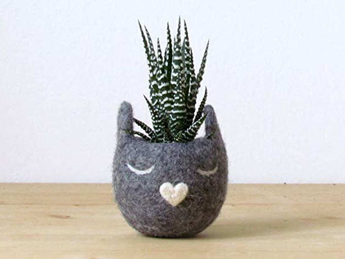 An adorable indoor planter for a cat lover with a green thumb