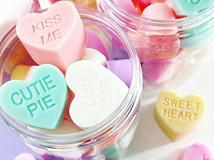 A cute take on a jar of candy hearts that’ll freshen up their morning routine