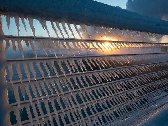 Icicles formed on a railing at the Lake Michigan harbor in Port Washington, Wisconsin this morning. The area experienced minus 50 degree wind chills.