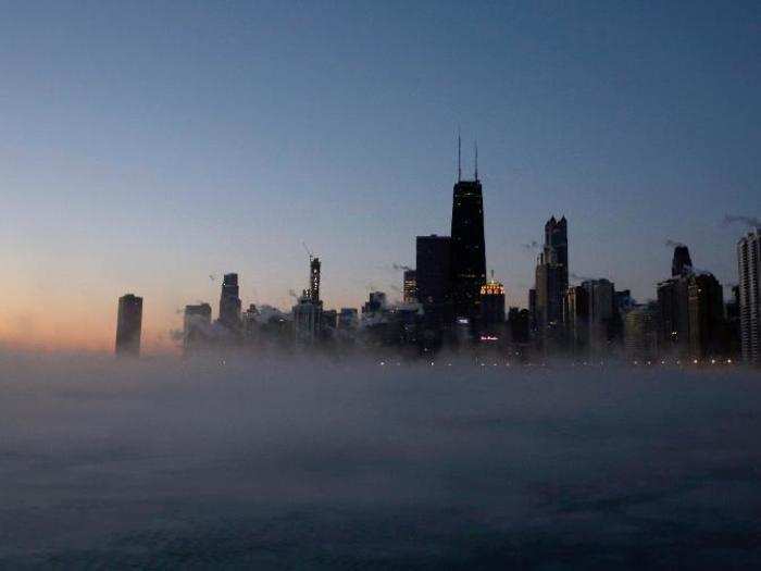 Windchill temperatures in Chicago reached minus 55 degrees Fahrenheit on Wednesday morning, well below the temperature of the water.