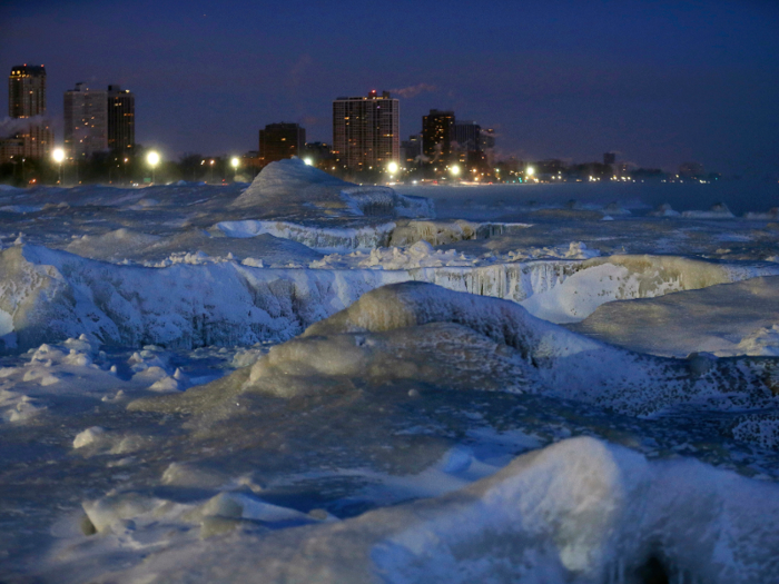 The lake water has even frozen into odd shapes in some places.