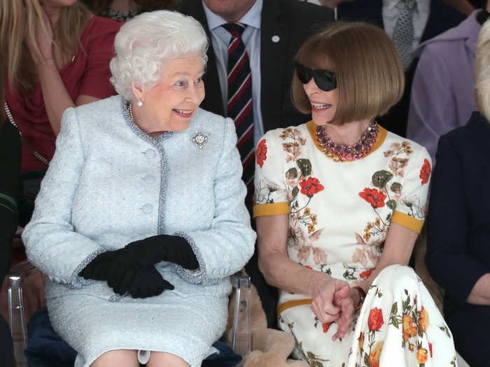 2018: Her Majesty provided the perfect photo opp when she sat next to Vogue Editor in Chief Anna Wintour at London Fashion Week. Her first time at Fashion Week, the Queen attended Richard Quinn