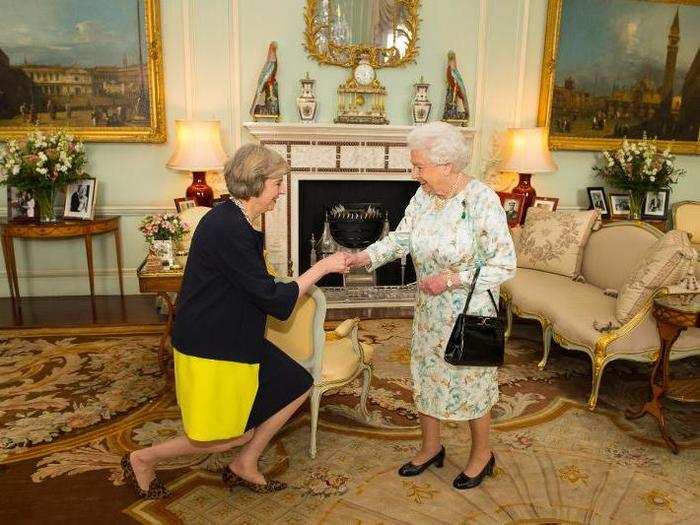 2016: Following the resignation of David Cameron after the Brexit vote, Queen Elizabeth II welcomed Theresa May to Buckingham Palace where she invited her to form a new government.