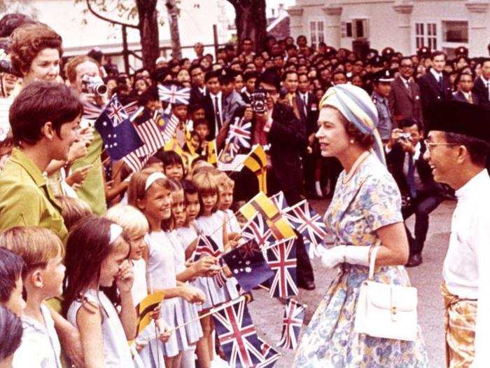 1972: It was in 1972 that the queen embarked on a tour of Asia. She paid a visit to Malaysia, where she stopped to speak to school children along the way.