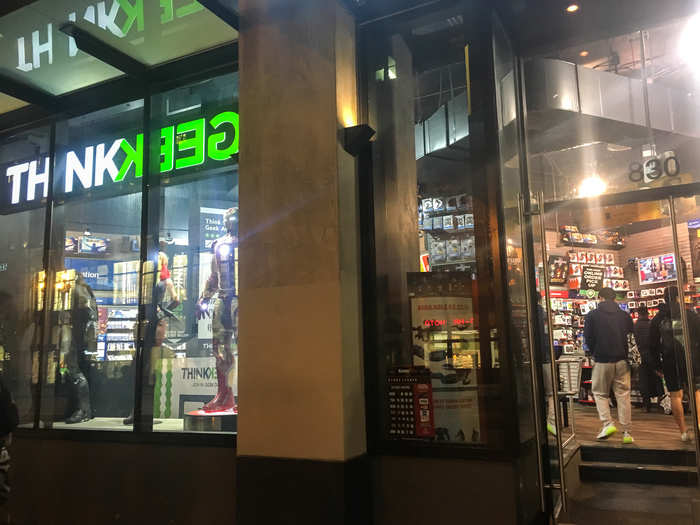 Attached to this GameStop was a ThinkGeek, the retail store supplying pop culture enthusiasts with knick-knacks inspired by their favorite games and movies. GameStop acquired it in 2015.