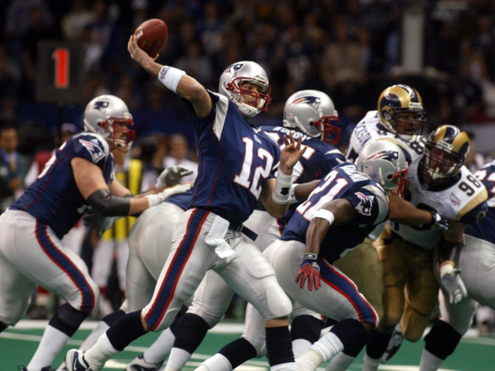 3. Brady leads a 57-yard drive for the game-winning field goal vs. the Rams in Super Bowl 36.