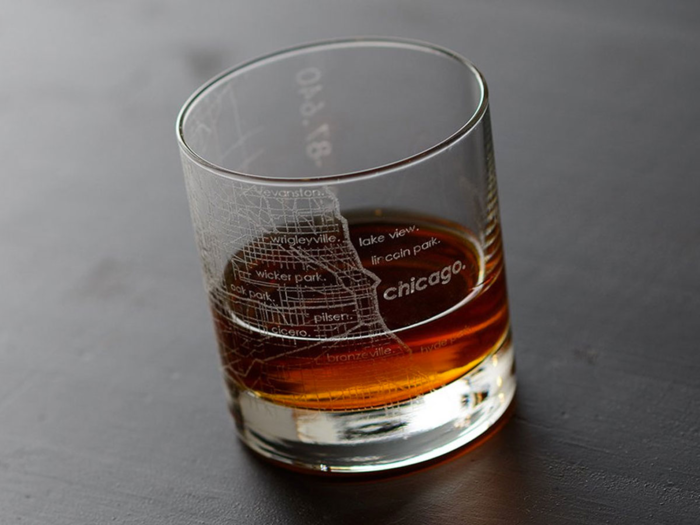 A glass engraved with a map of their favorite city