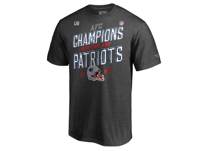 Don a New England Patriots AFC conference championship T-shirt.