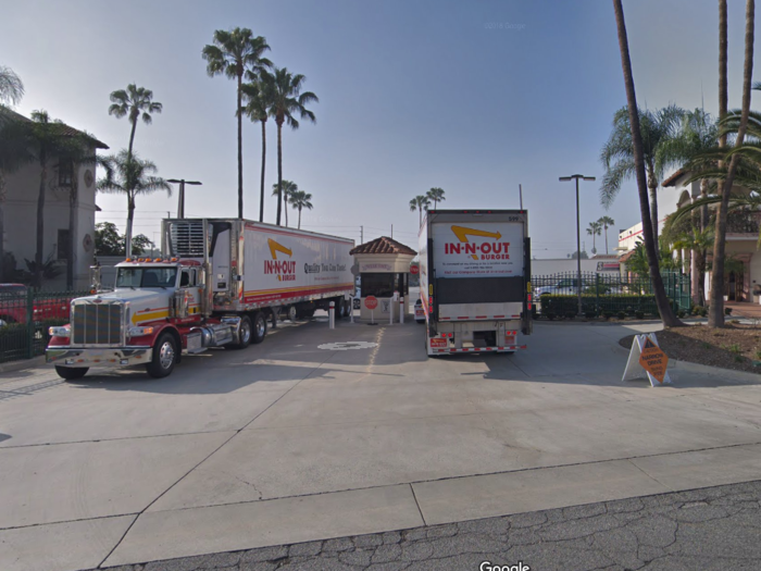 Patties, buns, potatoes, vegetables, and everything else you can order from the restaurant is delivered to each location via trucks from its distribution centers like this one. The company says nothing is ever frozen or microwaved.