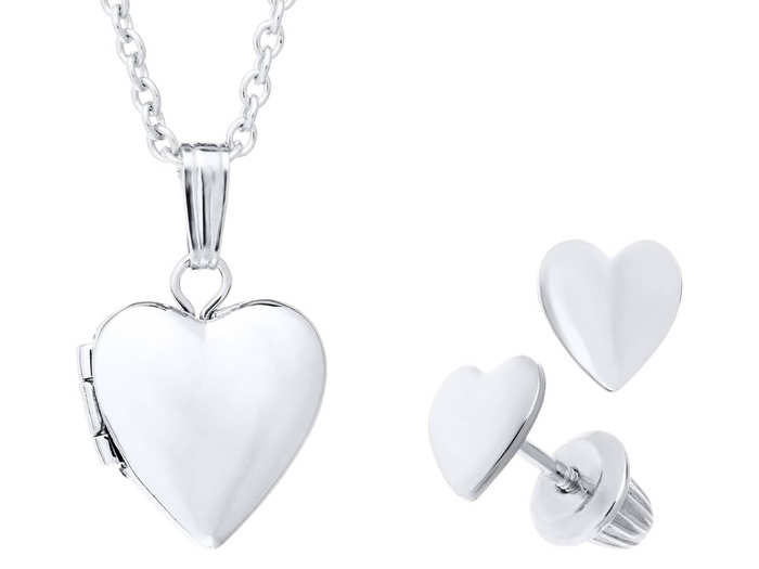 A heart-shaped necklace and earrings set for girls