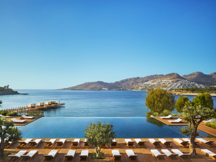 The pool at Bodrum Edition overlooks the Aegean Sea.