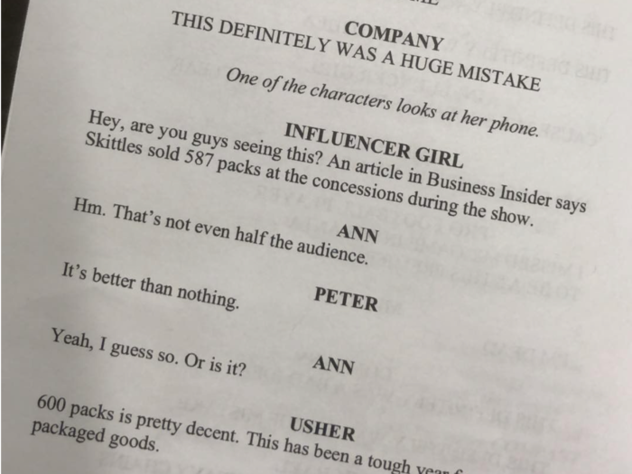 There was also a reference to Business Insider on stage, with the cast going ahead to talk about how the play was a success. (That did not influence our review!)