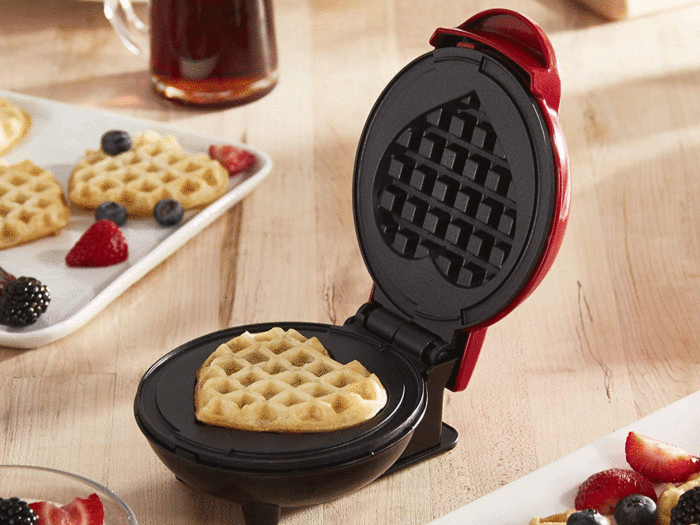 A heart-shaped waffle maker that makes for an adorable breakfast in bed