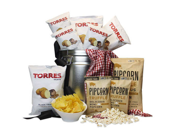 A basket full of delicious truffle-infused snacks to upgrade Sunday movie nights