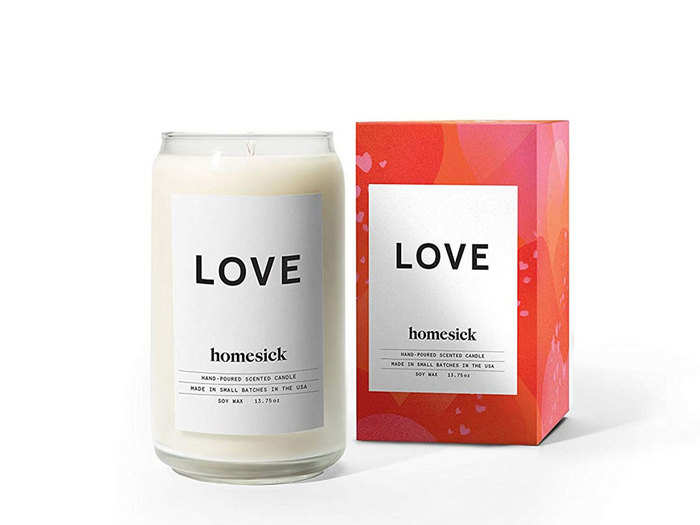 A candle that smells like roses, candy hearts, and love letters