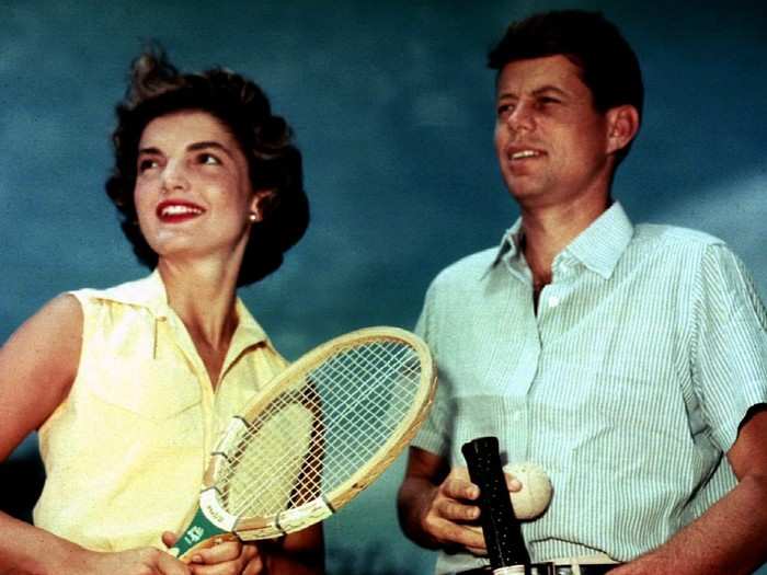 Then Senator John F. Kennedy is pictured with Jackie Lee Bouvier on June 27, 1953 in Hyannisport, Massachusetts, months before their lavish wedding.