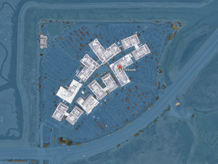 By 2100, the entire Facebook campus in Menlo Park could be submerged in water.