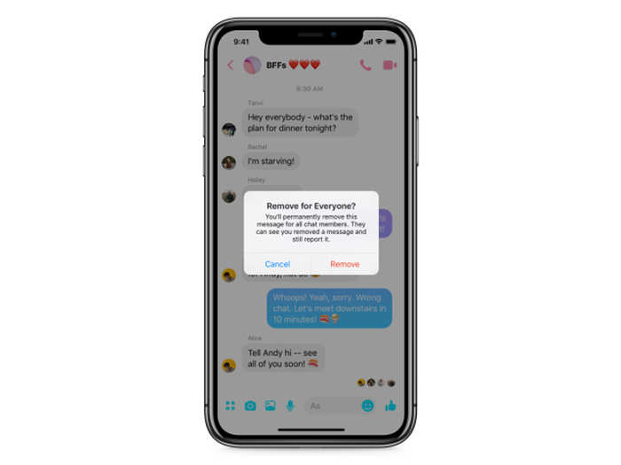 Before deleting your message, Messenger will prompt you to double-check you want to permanently remove your message from the chat.