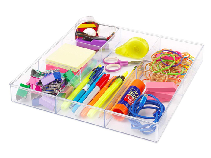 A clear drawer organizer that