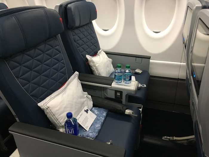 First class boasts 36 inches of pitch and a wider 21-inch seat.