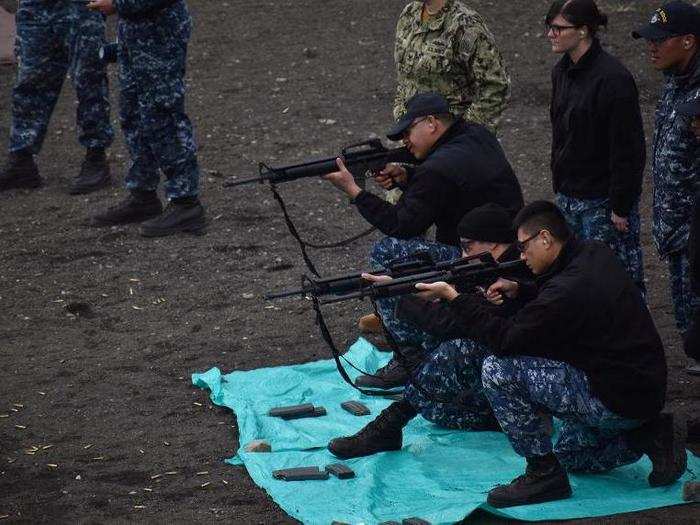 The US Navy used a controversial blue digital camouflage pattern that is now being phased out.