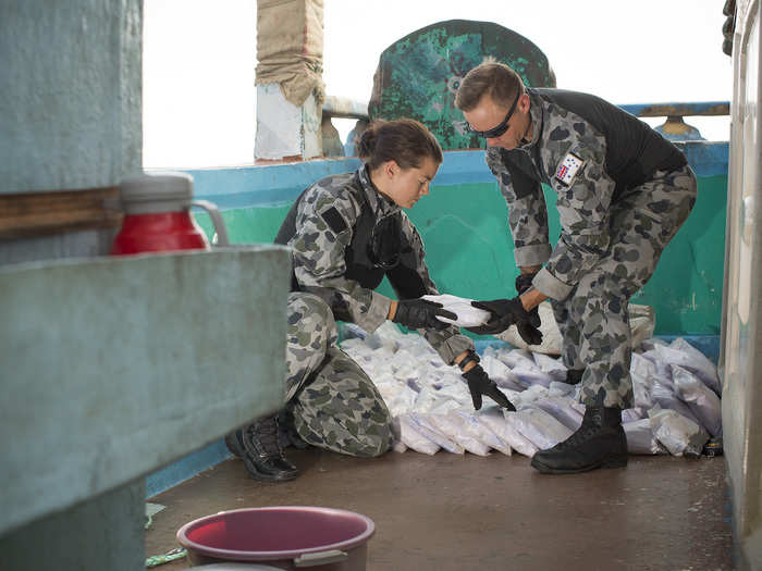 Australian sailors wear a grey and black camouflage pattern.