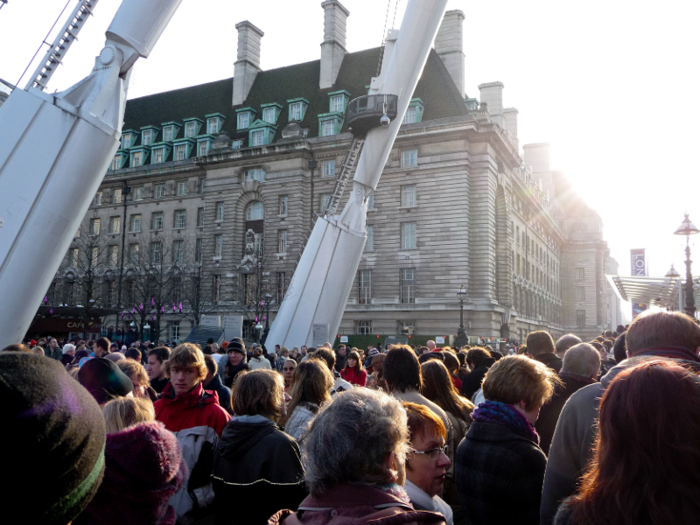 Across the Westminster Bridge, on the other side of the River Thames, you may find sidewalks just as crowded …