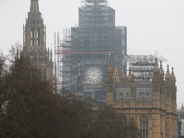 … as scaffolding now covers most of the tower …