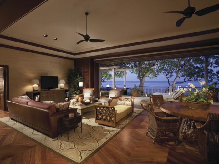 Inside the Presidential Suite, a large living space accommodates up to five adults. The entire villa is 5,518 square feet.