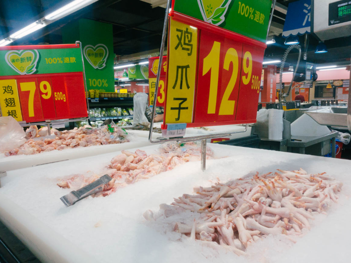 ... and a selection of meat like chicken feet.