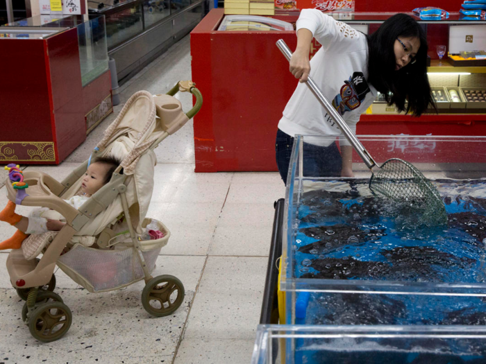 Shop at a Walmart overseas and you may find yourself wandering past a fish tank ...