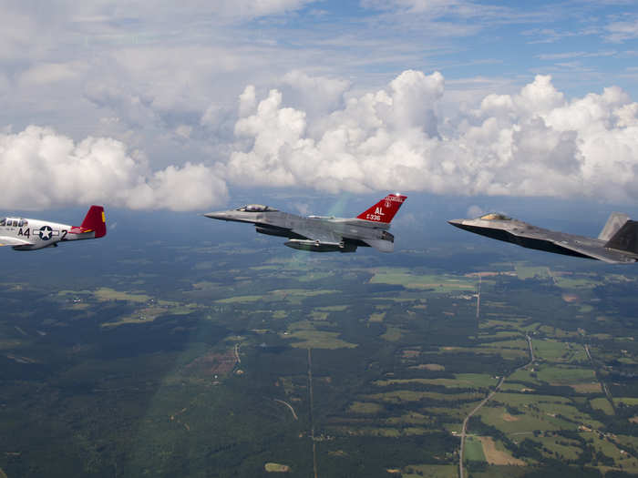 In September 2018, the Air Force flew a formation honoring past, present, and future Tuskegee Airmen.