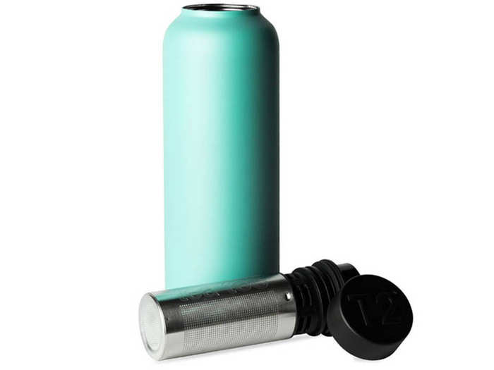 A stainless steel water bottle that brews tea