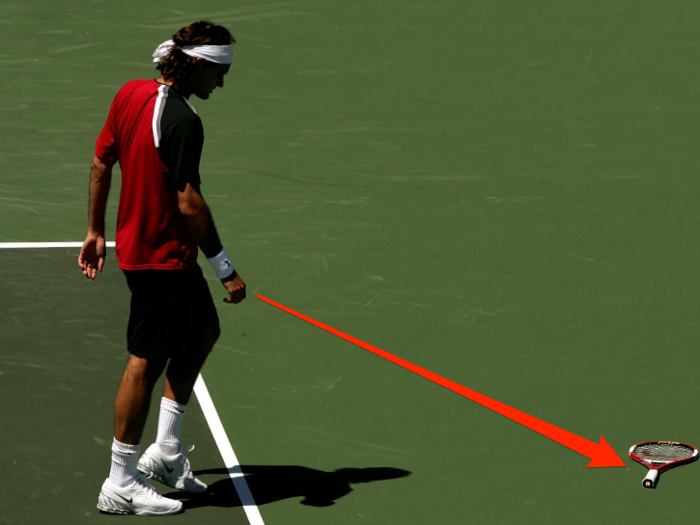 2005: In April, Federer threw his racket on the floor in a fit of frustration during the NASDAQ-100 Open final against emerging rival Rafa Nadal.