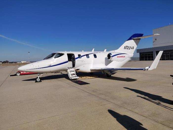 Waiting for us on the apron was a new HondaJet Elite.