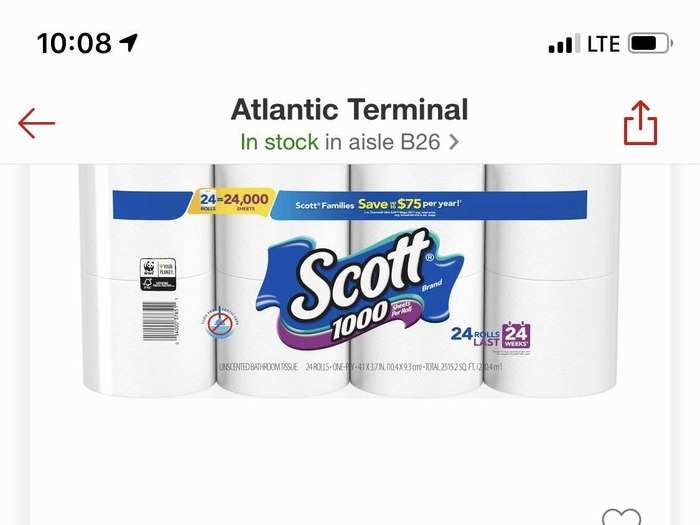 Scott toilet paper (24 rolls): $0.20 more in stores