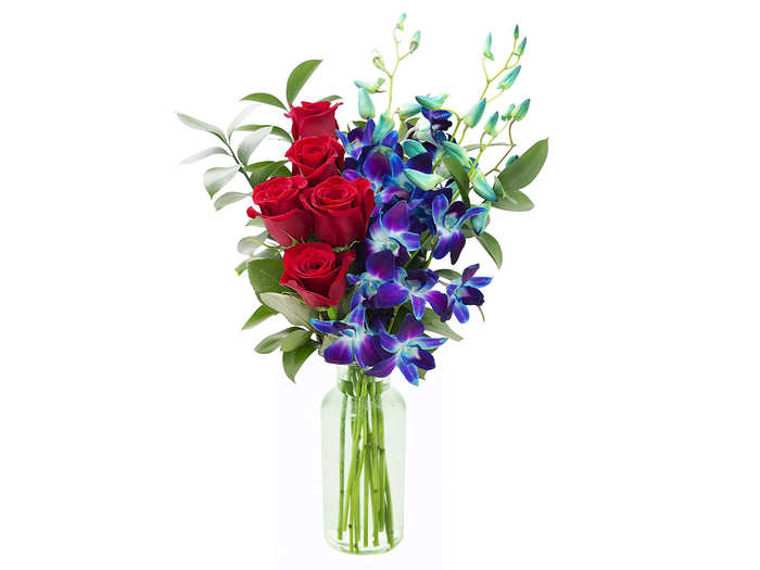 Red roses and blue orchids